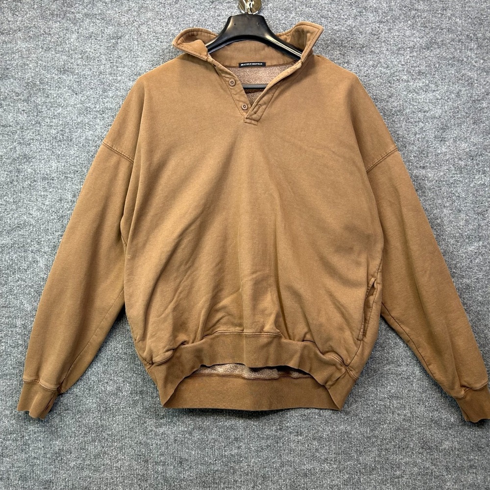 Brandy Melville Sweatshirt Men's Brown Fleece Drop Shoulder Long Sleeve Pullover